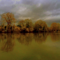 Buy canvas prints of  Autumn morning scene over the lake in Rickmanswor by Sue Bottomley