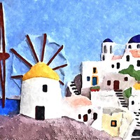 Buy canvas prints of Greek island Windmills by Brian  Raggatt