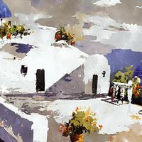 Buy canvas prints of Watercolour Landscape Greece by Brian  Raggatt
