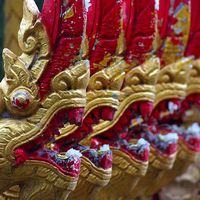 Buy canvas prints of  Temple Dragons Vientiane Laos by Brian  Raggatt