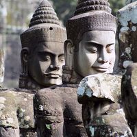 Buy canvas prints of  Entrance Statue Heads Angkor Siem Reap Cambodia by Brian  Raggatt