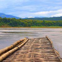 Buy canvas prints of  Floating Bamboo jetty Mekong River by Brian  Raggatt