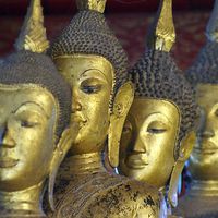Buy canvas prints of  Temple Statues Luang Prabang Laos by Brian  Raggatt