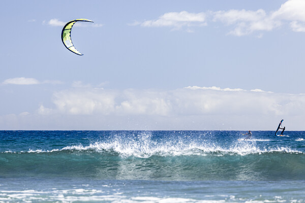Kitesurfer on blue seas at  El Medano Tenerife Picture Board by Phil Crean