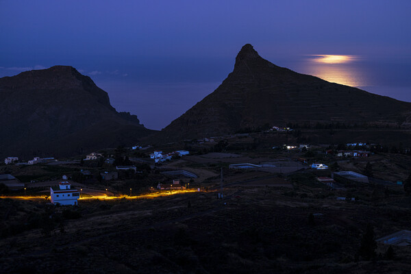 Moonlight on the sea behind Imoque mountain Tenerife Picture Board by Phil Crean