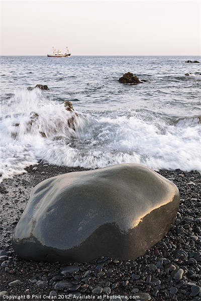 Rock and boat, Playa San Juan, Tenerife Picture Board by Phil Crean