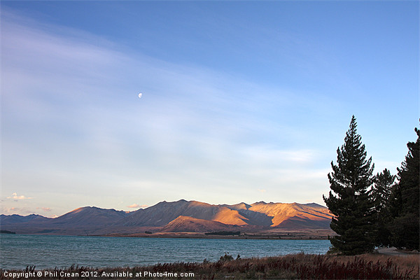 New Zealand Lake Tekapo and moon Picture Board by Phil Crean