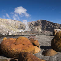 Buy canvas prints of White island, red rocks.  by Phil Crean