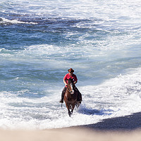 Buy canvas prints of Horseman galloping through the surf.  by Phil Crean