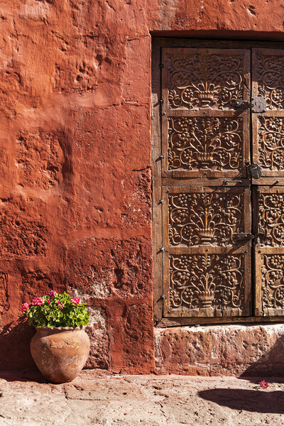 Door and red walls, Santa Catalina monastery, Areq Picture Board by Phil Crean
