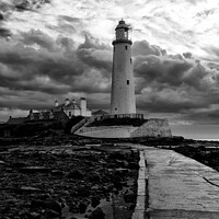 Buy canvas prints of St Mary's Island in Black and White by Jim Jones