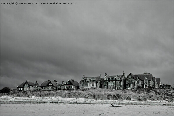 Brooding sky above Alnmouth Monochrome Picture Board by Jim Jones