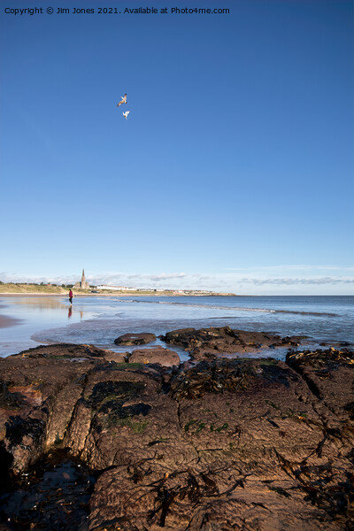 Tynemouth Long Sands under a blue sky Picture Board by Jim Jones