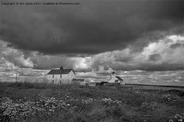 Rocky Island, Seaton Sluice - Monochrome Picture Board by Jim Jones