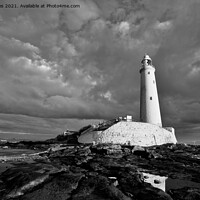 Buy canvas prints of St Mary's Island reflected - Monochrome by Jim Jones
