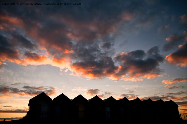 Silhouetted Beach Huts at Blyth (2) Picture Board by Jim Jones