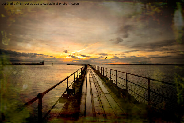 Sunrise over the Old Wooden Pier Picture Board by Jim Jones