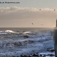 Buy canvas prints of Stormy weather at Tynemouth Pier - Panorama by Jim Jones