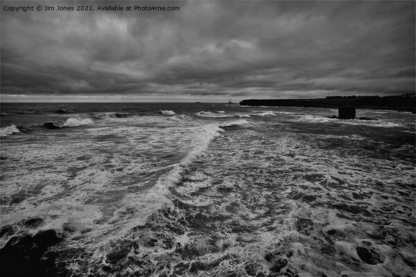 Collywell Bay storm - Monochrome Picture Board by Jim Jones