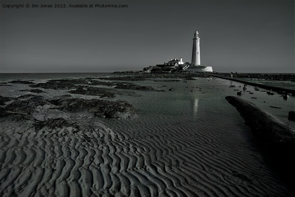 Ripples and Reflections at St Mary's Island - Monochrome Picture Board by Jim Jones