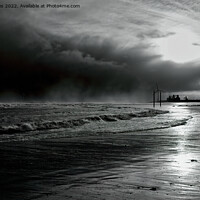 Buy canvas prints of Storm Clouds on Cambois Beach in Monochrome by Jim Jones