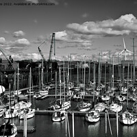 Buy canvas prints of The Marina at South Harbour in Blyth, Northumberland - monochrome by Jim Jones