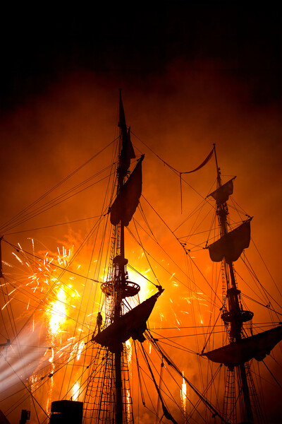 Fireworks and Tall Ships Picture Board by Jim Jones