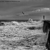 Buy canvas prints of Stormy weather at Tynemouth Pier - Monochrome by Jim Jones