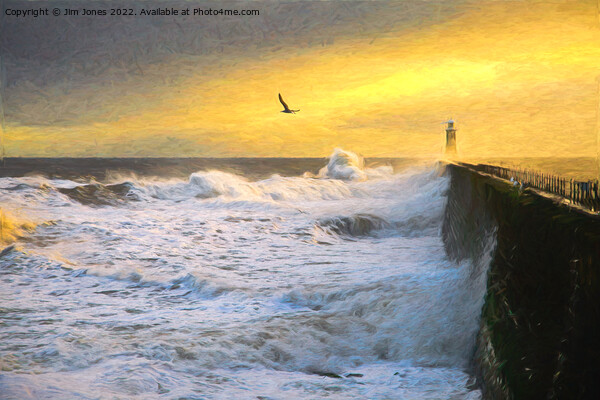 Tynemouth Pier storm in the style of Cezanne Picture Board by Jim Jones