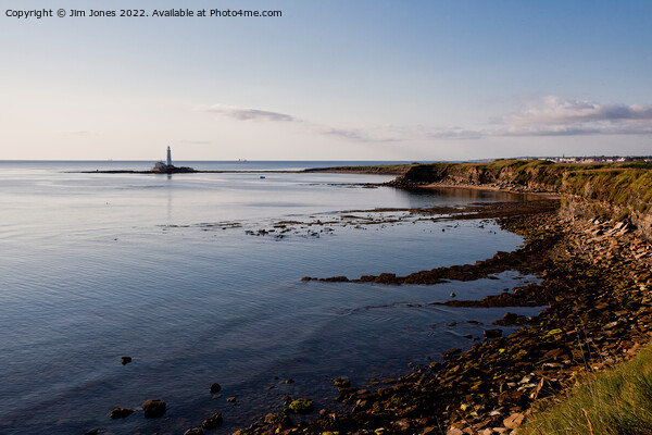 St Mary's Island and a calm North Sea Picture Board by Jim Jones