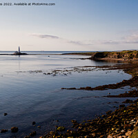 Buy canvas prints of St Mary's Island and a calm North Sea by Jim Jones