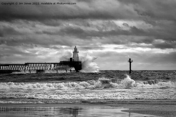 Storm at the mouth of the River Blyth - Monochrome Picture Board by Jim Jones