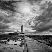 Buy canvas prints of Early morning reflections at St Mary's Island - Monochrome by Jim Jones