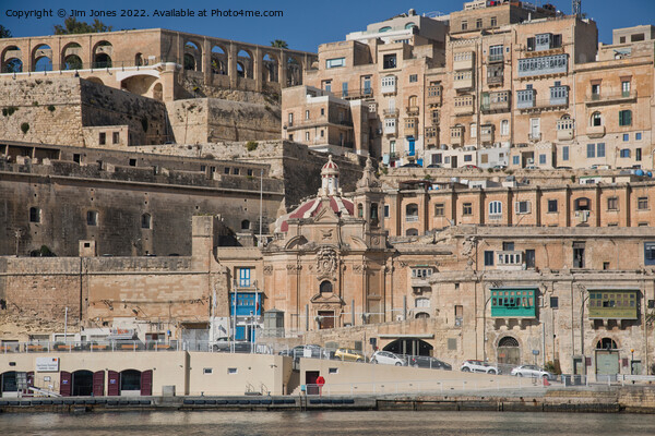 The Grand Harbour waterfront at Valletta, Malta Picture Board by Jim Jones