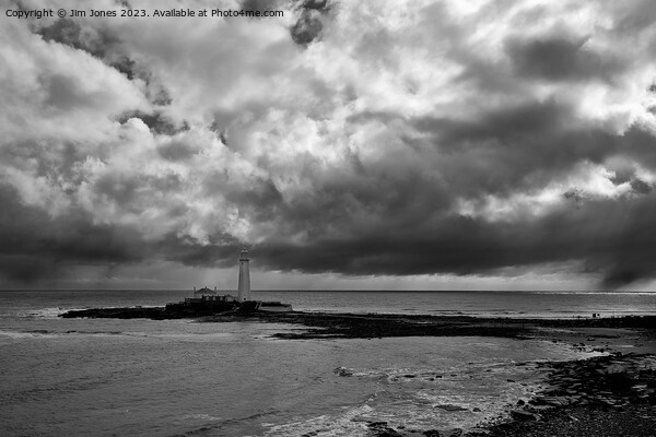 April showers at St Mary's Island - Monochrome Picture Board by Jim Jones