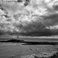Buy canvas prints of April showers at St Mary's Island - Monochrome by Jim Jones