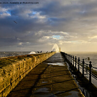 Buy canvas prints of January storm on Tynemouth pier. by Jim Jones