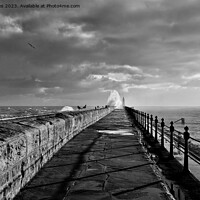 Buy canvas prints of January storm on Tynemouth pier - Monochrome by Jim Jones