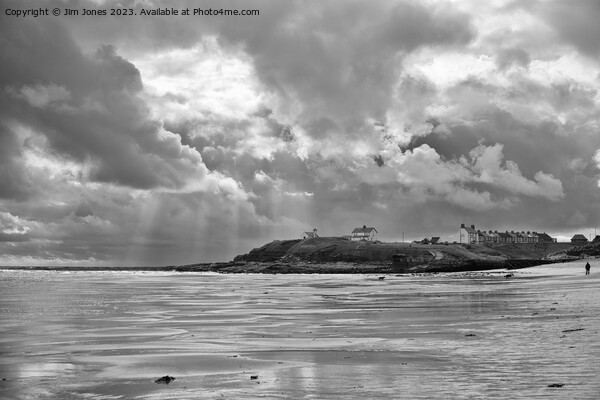 Storm clouds over Rocky Island - Monochrome Picture Board by Jim Jones