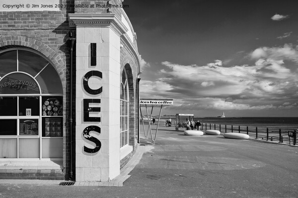 Rendezvous Cafe, Whitley Bay - Monochrome Picture Board by Jim Jones