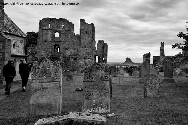 The Holy Island of Lindisfarne - Monochrome Picture Board by Jim Jones