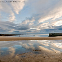 Buy canvas prints of Calm Reflections at Cullercoats Bay by Jim Jones
