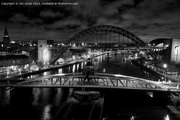 The River Tyne at Night - Monochrome Picture Board by Jim Jones