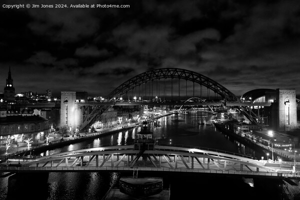 The River Tyne at Night - Monochrome (2) Picture Board by Jim Jones