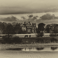 Buy canvas prints of Seaton Delaval Hall in sepia by Jim Jones