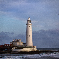 Buy canvas prints of  Textured St Mary's Island and Lighthouse by Jim Jones