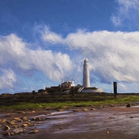 Buy canvas prints of  St Marys Island and Lighthouse with art effect by Jim Jones