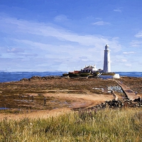 Buy canvas prints of  St Mary's Lighthouse in the style of Rembrandt by Jim Jones