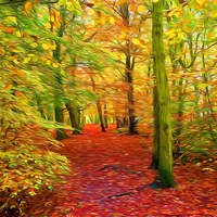 Buy canvas prints of  Autumn Woodland with swirly lines filter by Jim Jones