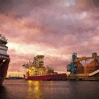 Buy canvas prints of  Port of Blyth at dusk with Artistic Filter by Jim Jones